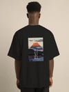 Unisex Bisiklet Yaka Baskılı Oversize T-Shirt - Siyah