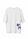 Unisex Bisiklet Yaka Baskılı Oversize T-Shirt - Beyaz