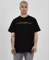Unisex Bisiklet Yaka Baskılı Oversize T-Shirt - Siyah