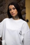Unisex Bisiklet Yaka Baskılı Oversize T-Shirt - Beyaz
