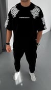 Unisex Flok Kabartma Baskılı T-Shirt - Siyah