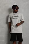Unisex Oversize Baskılı Bisiklet Yaka T-Shirt - Gri