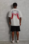 Unisex Oversize Baskılı Bisiklet Yaka T-Shirt - Gri
