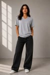 V Yaka Basic Tişört Kısa Kol Yazlık Regular Fit T-Shirt - Gri
