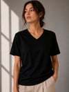 V Yaka Basic Tişört Kısa Kol Yazlık Regular Fit T-Shirt - Siyah
