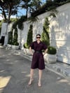 Yakalı Gömlek Kemerli Şortlu Takım - Bordo
