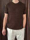 Bisiklet Yaka Örgülü Triko Tshirt Kahverengi