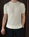 Bisiklet Yaka Örgülü Triko Tshirt Kırık Beyaz