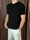 Bisiklet Yaka Örgülü Triko Tshirt Siyah