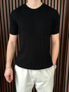 Bisiklet Yaka Örgülü Triko Tshirt Siyah