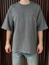 Nakışlı Yıkamalı Oversize Tshirt Gri