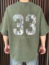 Nakışlı Yıkamalı Oversize Tshirt Haki Yeşil