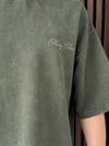 Nakışlı Yıkamalı Oversize Tshirt Haki Yeşil