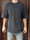 Nakışlı Yıkamalı Oversize Tshirt Siyah