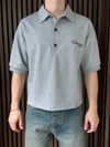 Polo Yaka Champions Baskılı Crop Tshirt Gri
