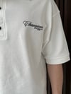 Polo Yaka Champions Baskılı Crop Tshirt Beyaz