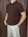 Polo Yaka Örgülü Triko Tshirt Kahverengi