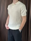 Polo Yaka Örgülü Triko Tshirt Kırık Beyaz