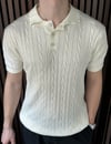 Polo Yaka Örgülü Triko Tshirt Kırık Beyaz
