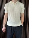 Polo Yaka Örgülü Triko Tshirt Kırık Beyaz