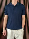 Polo Yaka Örgülü Triko Tshirt Lacivert