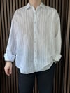 Viscon Keten Çizgili Oversize Gömlek Beyaz