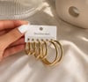 Gold Çelik Halka Küpe Seti-4,5/3,5/2,5 cm-Üç Çift Halka Küpe Seti-Mikrofiber Takı Bezi Hediyeli