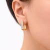 Zirkon Taşlı Gold Çelik Dikdörtgen Halka Küpe /Mİkrofiber Takı Bezi Hediyeli