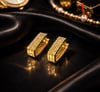 Zirkon Taşlı Gold Çelik Dikdörtgen Halka Küpe /Mİkrofiber Takı Bezi Hediyeli