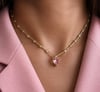 Zirkon Taşlı Kalpli Çelik Kolye - Choker 38 cm