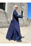 DÜĞMESİZ ÇİZGİLİ LACİVERT ABAYA PANTOLON TAKIM