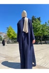 DÜĞMESİZ ÇİZGİLİ LACİVERT ABAYA PANTOLON TAKIM