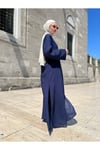 DÜĞMESİZ ÇİZGİLİ LACİVERT ABAYA PANTOLON TAKIM