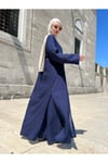DÜĞMESİZ ÇİZGİLİ LACİVERT ABAYA PANTOLON TAKIM