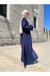 DÜĞMESİZ ÇİZGİLİ LACİVERT ABAYA PANTOLON TAKIM