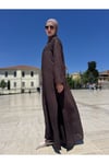 ÖN BOYDAN GİZLİ DÜĞMELİ KAHVERENGİ PANTOLONLUABAYA TAKIM