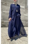 ÖN BOYDAN GİZLİ DÜĞMELİ LACİVERT PANTOLONLU ABAYA TAKIM