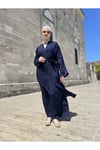 ÖN BOYDAN GİZLİ DÜĞMELİ LACİVERT PANTOLONLU ABAYA TAKIM