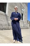 ÖN BOYDAN GİZLİ DÜĞMELİ LACİVERT PANTOLONLU ABAYA TAKIM