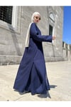 ÖN BOYDAN GİZLİ DÜĞMELİ LACİVERT PANTOLONLU ABAYA TAKIM