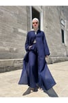 ÖN BOYDAN GİZLİ DÜĞMELİ LACİVERT PANTOLONLU ABAYA TAKIM