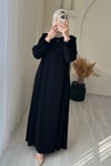 BUĞLEM YARIM FERMUAR ELBİSE SİYAH