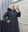 LİNEA KUMAŞ BÜYÜK BEDEN  ASTARLI KAPİTONE TAM BOY MONT SİYAH