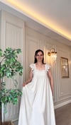 Askılı Cepli %100 Pamuk Keten Astarlı Elbise - Naturel Renk