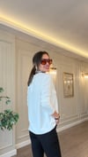 Beyaz Bisiklet Yaka Sim Detaylı Merserize Triko