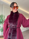 Bordo Kürk Detaylı Kaşe Ceket