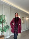 Bordo Kürk Detaylı Kaşe Ceket