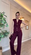 Bordo Modal Kumaş Gold Düğmeli Yelekli Takım