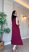 Bordo Tensel Kumaş Kolsuz Bisiklet Yaka Maxi Elbise