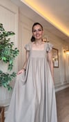 Fırfır Detaylı Keten Astarlı Elbise-Kum Beji